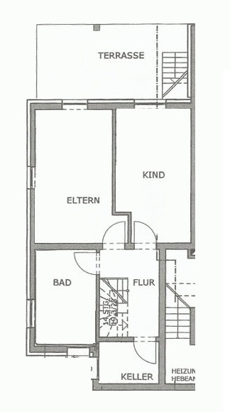 Grundriss Schlafen 1, Schlafen 2, Badezimmer und Hauswirtschaftsraum